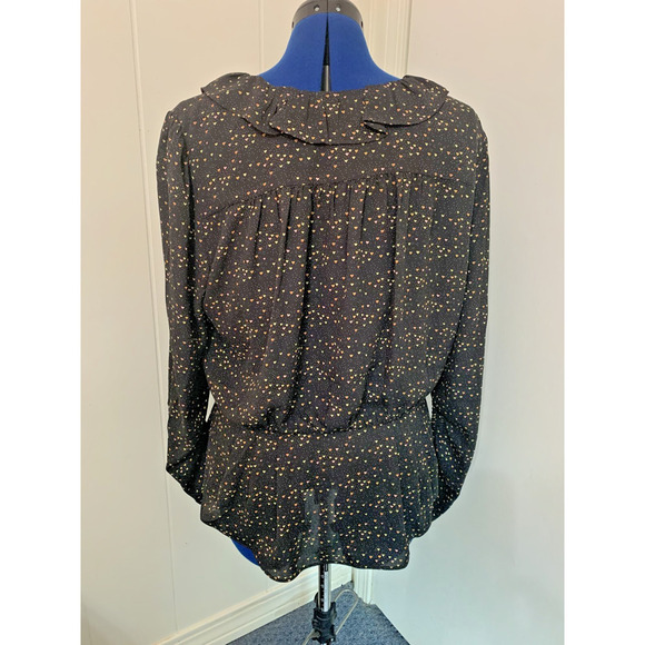 Cabi Large Wrap Top Ruffle Neckline Black/Heart Print Long sleeve Career Church - Picture 3 of 10
